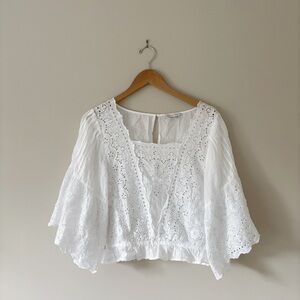 American Eagle White Eyelet Lace Top